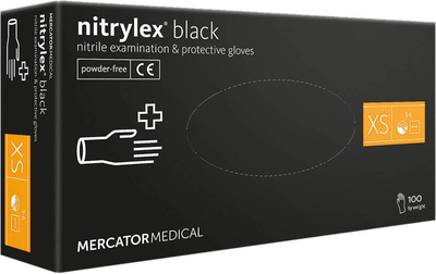 Рукавички Mercator Medical Nitrylex Black нітрилові нестерильні неприпудрені XS 100 шт Чорні (17204100)