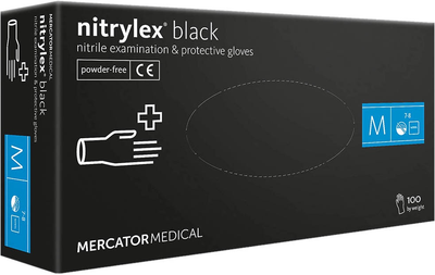 Перчатки Mercator Medical Nitrylex Black Неопудренные нитриловые M 100 шт Черные (5906615133292)
