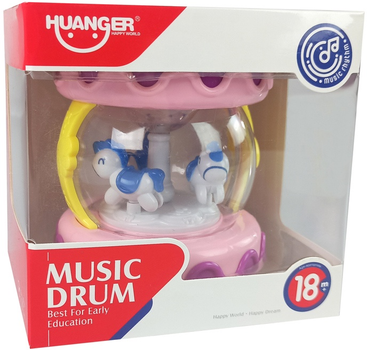Барабан Lean Toys з каруселлю та звуками тварин Рожевий 4571 (5907625582995)