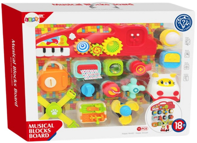 Tablica sensoryczna interaktywna dla dzieci LEAN Toys z panelem edukacyjnym i pianinkiem 15 elementów 18007 (5905991013969)
