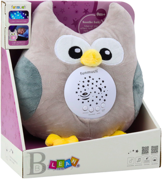 Projektor-zabawka pluszowa LEAN Toys Sówka usypiająca z dźwiękami Szary 22806 (5905991051558)