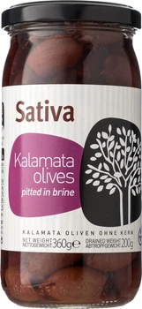 Оливки Sativa Каламата без кісточок в розсолі 360 г (5204108137612)