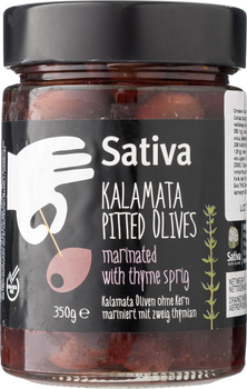 Оливки Sativa Каламата без кісточок мариновані з чебрецем 350 г (5204108135625)