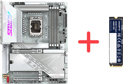 Материнская плата Gigabyte Z890 Aorus Pro ICE (s1851, Intel Z890, PCI-Ex16)+ SSD диск Gigabyte Gen4 4000E 500GB M.2 2280 NVMe PCIe 4.0 x4 3D NAND Flash в подарок!