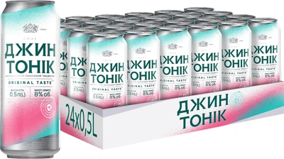 Упаковка слабоалкогольного напитка Оболонь Джин Тоник 8 % об. 0.5 л х 24 шт (4820000197427)
