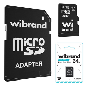 Карта памяти Wibrand 64GB microSDXC с адаптером / Class 10 / Подходит для телефона, камеры и планшета