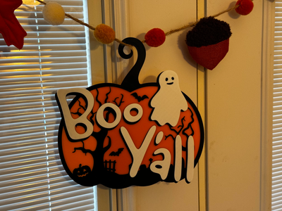 Багатошарове декоративне панно на стіну Boo Y'all Гарбуз з привидом. Aivory