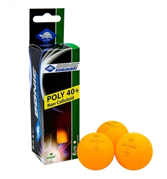 М'ячі для настільного тенісу Donic Elite 1* 40+ 3 шт Помаранчеві 608318-40+, Жовтогарячий, Розмір (EU) — 1SIZE