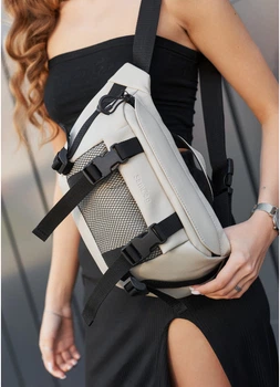 Большая женская поясная сумка бананка из экокожи SAMBAG Светло-серая (870038721)