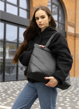 Женская большая сумка шоппер с прострочкой SAMBAG Черная (7400421434)