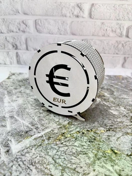 Копилка для купюр "EUR" деревянная круглая 14х15х8 см (120)