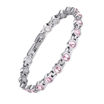 Браслет женский серебристый с магнитами Pink 21 см