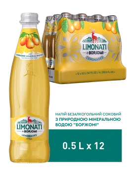 Упаковка сильногазованого лимонаду Borjomi Limonati Груша 0,5 л х 12 пляшок