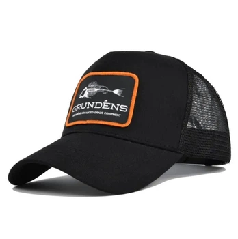 Кепка Тракер логотип Grundens (рыба, скелет рыбы) с сеточкой Черный, Унисекс WUKE One size