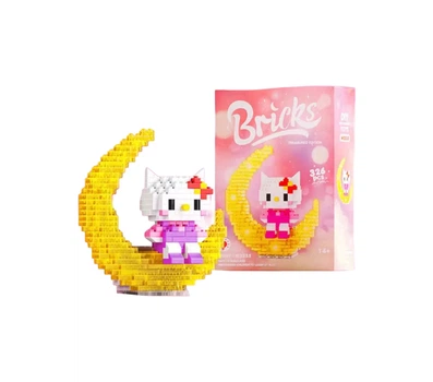 Конструктор ночник OEM Bricks 3D Hello Kitty сидит на луне с подсветкой 326 деталей Розово-желтый (W2235)