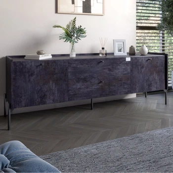 Тумба под телевизор с ящиками LION Wood с черными ножками 180x50x40 см Бетон темный (LION-043124)