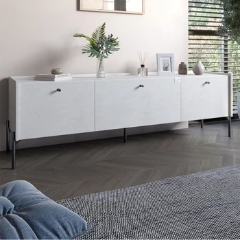 Тумба под телевизор на 3 ящика LION Wood с черными ножками 160x40x65 см Бетон style (LION-043094)
