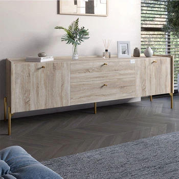 Тумба под телевизор с ящиками LION Wood с золотыми ножками 180x50x40 см Дуб Сонома (LION-043115)