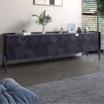 Тумба под телевизор на 3 ящика LION Wood с черными ножками 160x40x65 см Бетон темный (LION-043095)