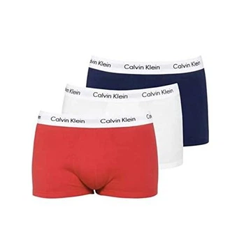 Набор мужских трусов боксеров Calvin Klein men boxer 3 шт в наборе, размер L красный, белый и темно-синий, с белым поясом.