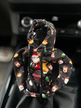 Чехол худи на рычаг КПП / АКПП | Car Hoodie для авто | Креативная кофта на коробку передач | Чёрная с Сантой