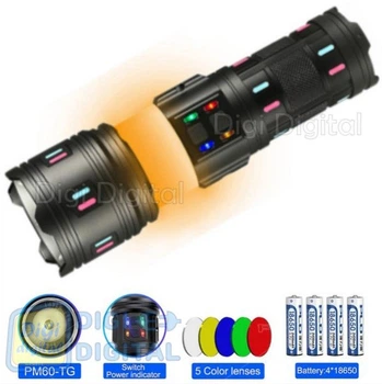 Фонарь AK178-1 PM60-TG+COB 4x18650 power bank ЗУ Type-C zoom 5 фильтров NIGHT VISION FLUORESCENCE WHITE LASER LED