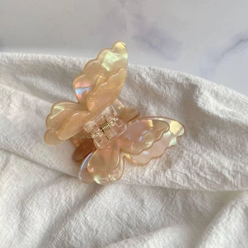 Перламутровый крабик - бабочка, зажим для волос бежевый Champagne Blush