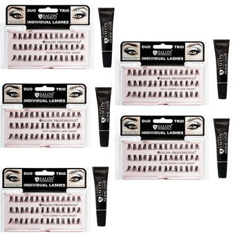 Набір для нарощування вій Salon Professional 2 пучки Short Flare Lashes 5 упаковок + Чорний клей 5 упаковок