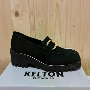 Лофери жіночі Kelton р.37 Чорна Замша каблук 6см