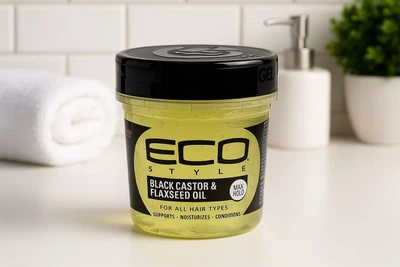 Гель для укладки Ecoco для максимальной фиксации и блеска волос с черным касторовым и льняным маслом 236 мл Eco Style Black Castor & Flaxseed Oil