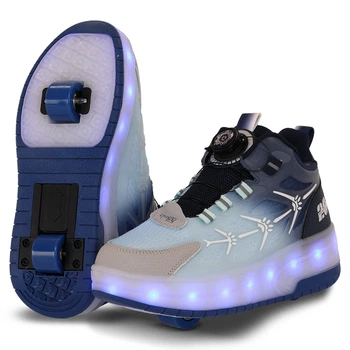 Роликовые кроссовки с подсветкой LED на двух колесах размер 35 22,5 см Zelart голубой-темно-синий OB-4650