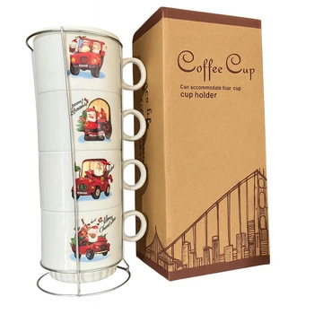Чашки на подставке новогодние "Happy Christmas" 5пр/наб 250мл Home R34144