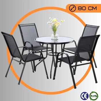 Комплект Садових Меблів Круглий Стіл 80 см + 4 Крісла Текстилен GardenLine Verona - 4 Grey Сірий для дачі для тераси для лоджії для балкону Польща