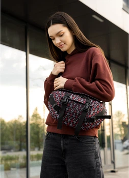 Большая тканевая женская поясная сумка бананка SAMBAG Черная с принтом (1105038721)
