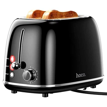 Тостер электрический горизонтальный HOCO HJD11A Kitchen retro toaster |850W, 220W, 38-мм слоты, 6 уровней работы, автоматический, для хлеба, на 2 тоста| Черный