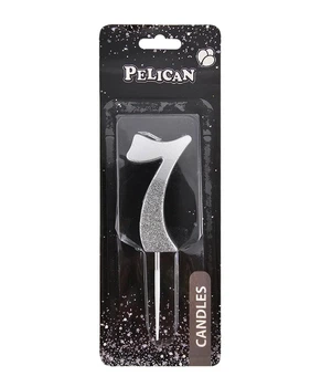Свічка для торта Цифра 7 срібляста з блискітками 5 см Pelican (863317)