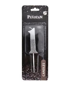 Свечка для торта Цифра 1 серебристая с блесками 5 см Pelican (863311)