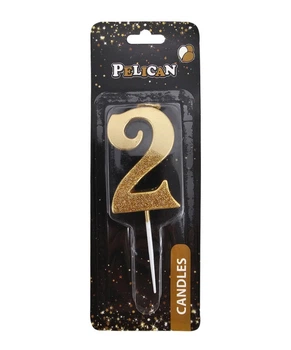 Свечка для торта Цифра 2 золотистая с блесками 5 см Pelican (863302)