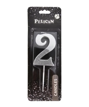 Свічка для торта Цифра 2 срібляста з блискітками 5 см Pelican (863312)