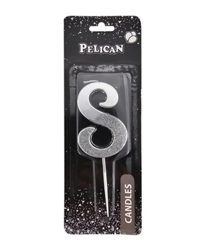 Свечка для торта Цифра 8 серебристая с блесками 5 см Pelican (863318)