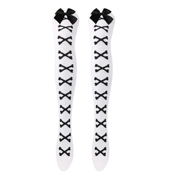 Панчохи Лоліта з кісточками з бантиком Home Socks 35-40 Білі з чорним