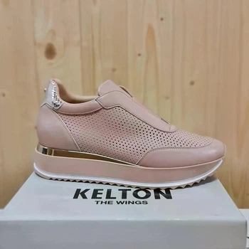 Бежевые кроссовки с сеткой на танкетке Kelton р.39