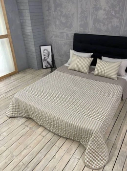 Покривало Євро 220×240 см та 2 подушки 40×60 см сатин Оливковий (Д-mur-cap25-007)