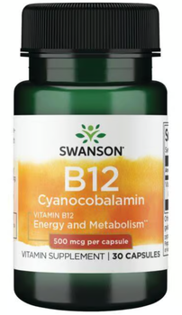 Витамин B12 Цианокобаламин Swanson Vitamin B12 Cyanocobalamin 500 мкг 30 капс