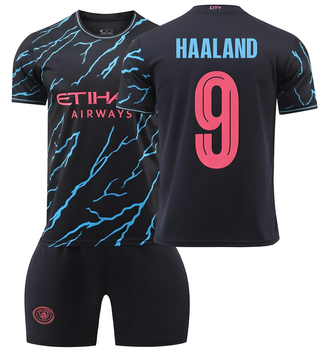 Форма футбольна дитяча Haaland (Голанд) 9 Manchester City (Манчестер Сіті), сезон 24/25, 24 розмір, ріст 135-140 см, чорно-блакитний з рожевим