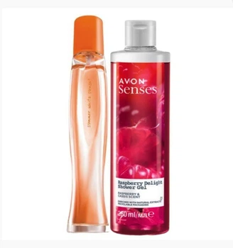 Парфюмерно-косметический набор 2-в-1 Avon "Поцелуй солнца": Туалетная вода Summer White Sunset для Нее 50 мл + Гель для душа «Малиновое удовольствие» 250 мл