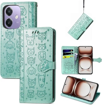 Чохол Embossed Cat and Dog для OPPO A3X / CPH2641 книжка шкіра PU з м'ятний візитницею