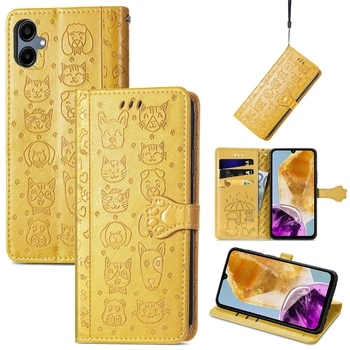 Чехол Embossed Cat and Dog для Samsung Galaxy A06 / A065 книжка кожа PU с визитницей желтый