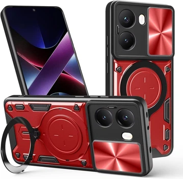 Чехол Magnetic Shield для Motorola Moto G06 / Moto G06 Power бампер противоударный с подставкой кольцом Red