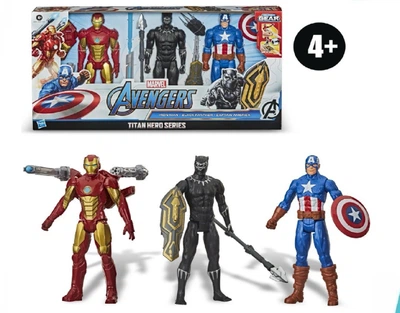 Набор Фигурок 30 см Капитан Америка Железный Человек и Черная Пантера Titan Hero Marvel Endgame Hasbro E9889